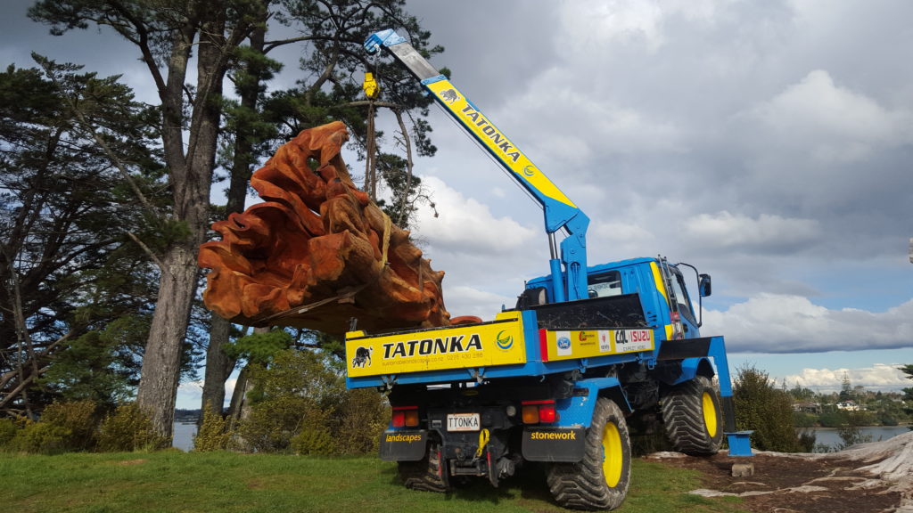 Tatonka going hard out to unload the sculpture!