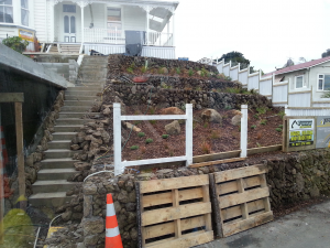 Stone walls and facade under construction